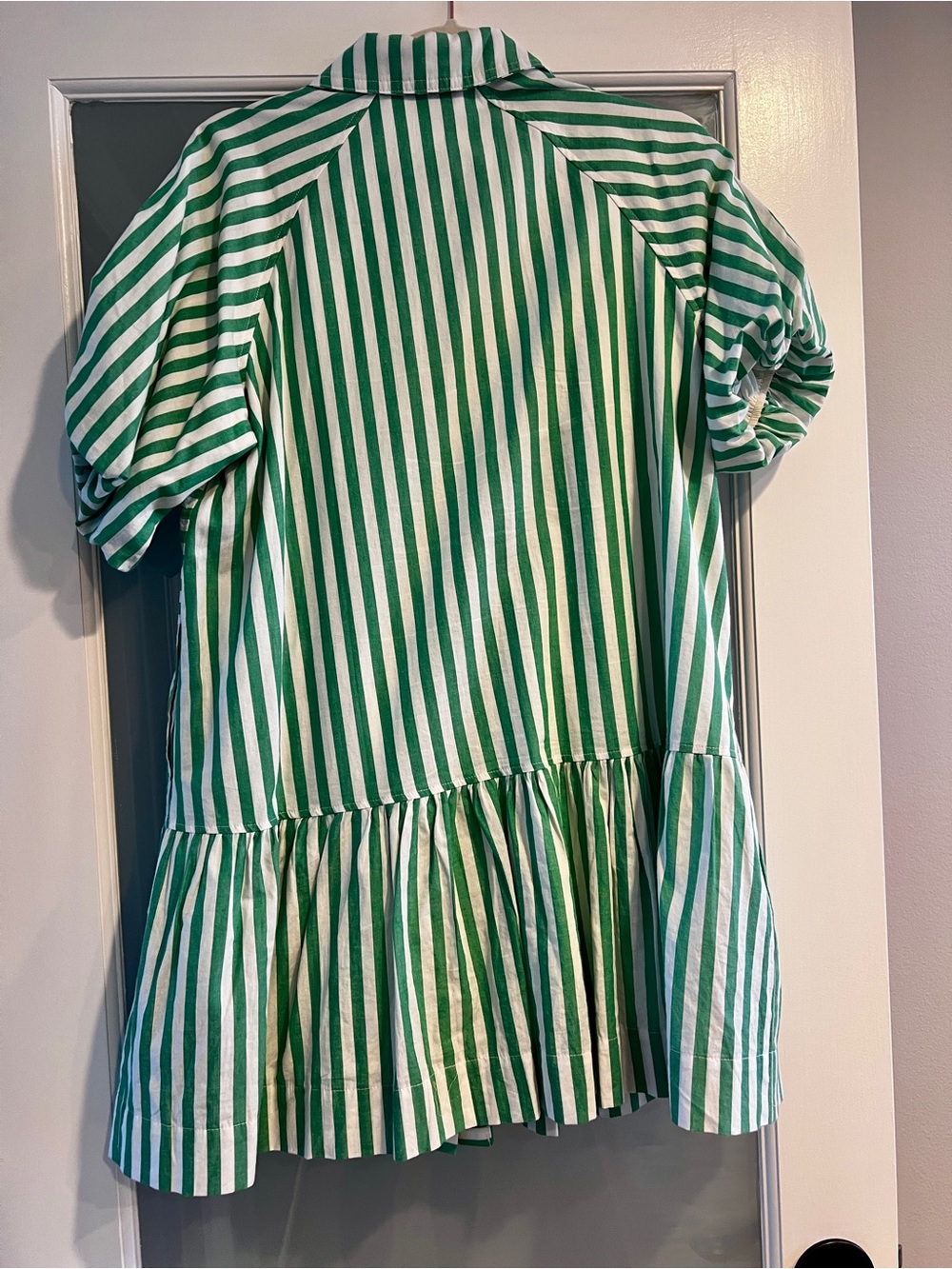 Pinch Green White Striped Short Sleeve Tiered Button Down Shirt Dress Small - Picture 7 of 8